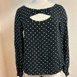 Eyeshadow Black and White Bow Cutout Polka Dot Long Sleeve Blouse size S